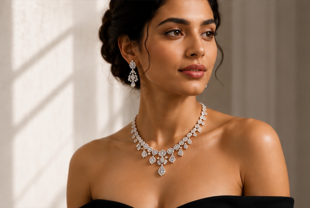 Diamond necklace on model